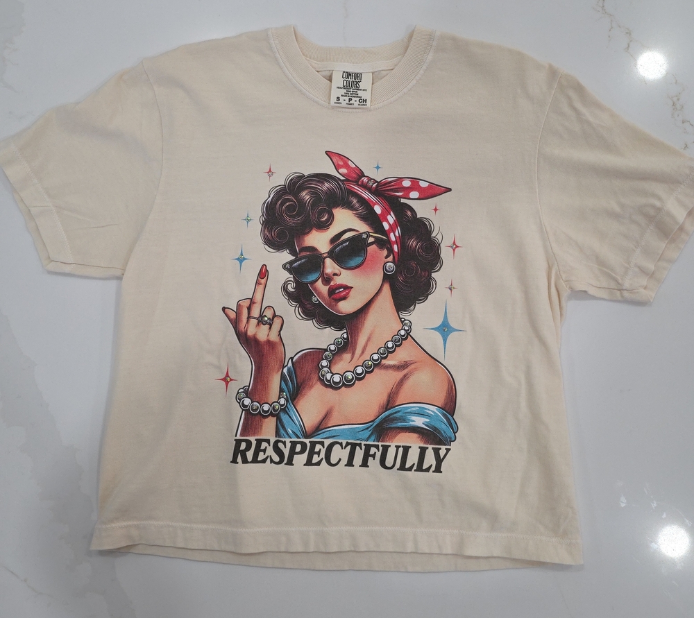 Comfort Colors Cream Graphic Crop Tee with Retro Pinup Art